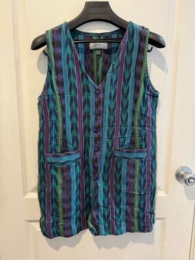 Teal & Purple Striped Button Front Sleeveless Romper